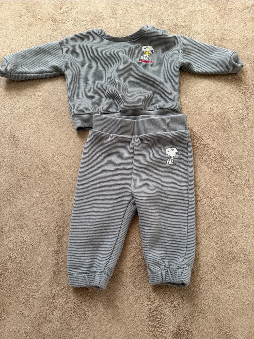 Peanuts Light Gray Ribbed Sweatpants & Sweatshirt Set